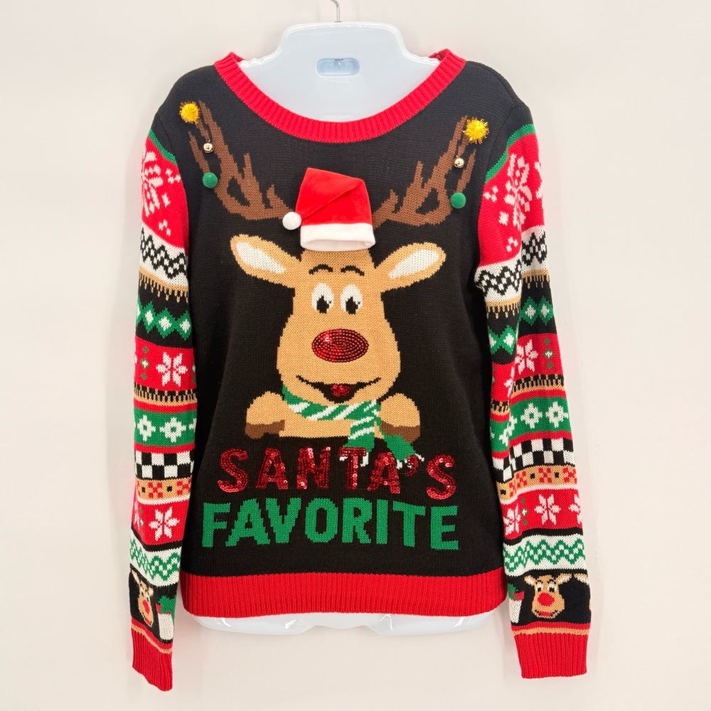 Kids Santa’s Favorite Reindeer Holiday Sweater M 7/9 Ugly Xmas Knit Lights